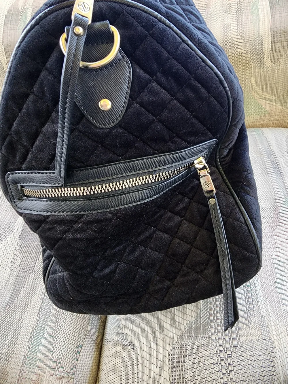 Adrienne Vittadini Quilted Velvet Black Overnight Luggage Bag